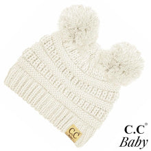 Load image into Gallery viewer, C.C. Solid knit baby beanie with double pom pom
