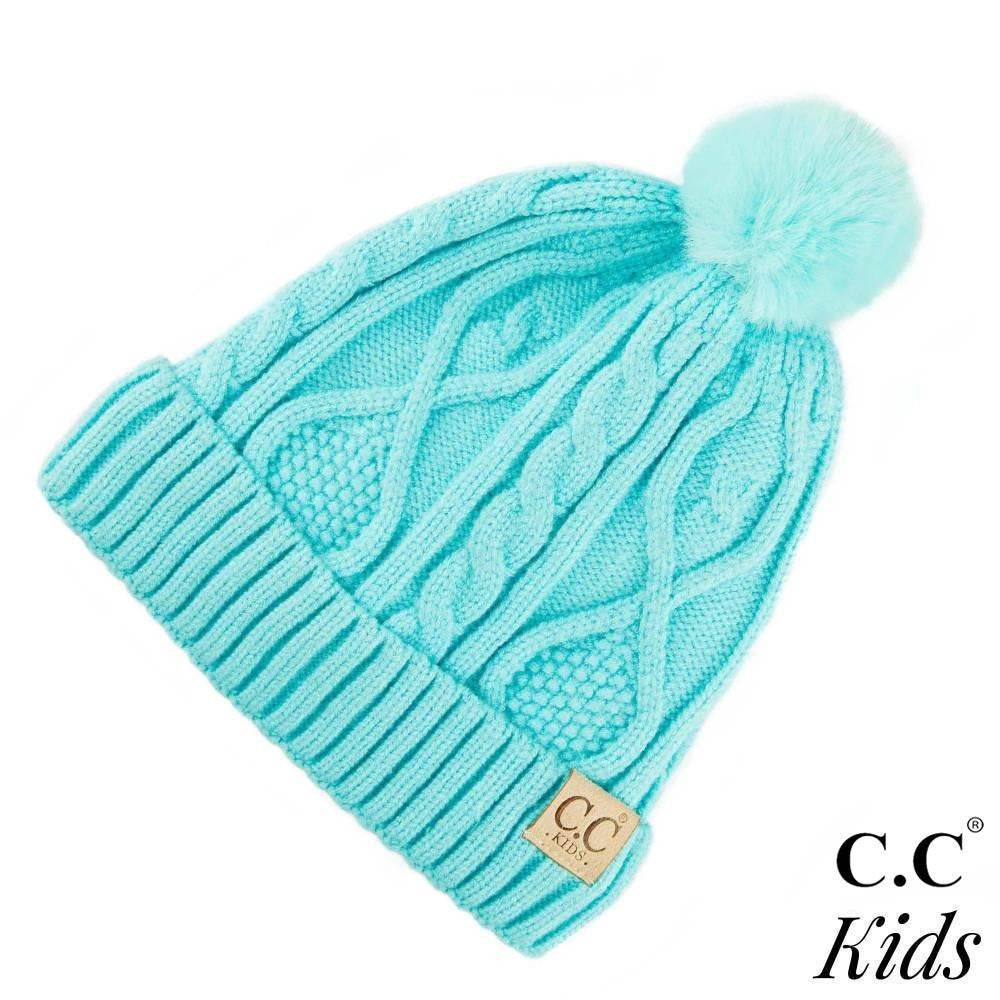 C.C. Kids Fur Lined Cable Knit Pom Beanie