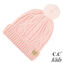 Load image into Gallery viewer, C.C. Kids Fur Lined Cable Knit Pom Beanie
