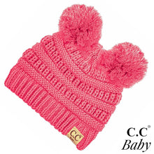 Load image into Gallery viewer, C.C. Solid knit baby beanie with double pom pom
