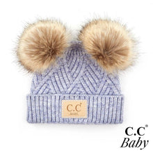 Load image into Gallery viewer, Knit Baby Beanie with Faux Fur Double Poms
