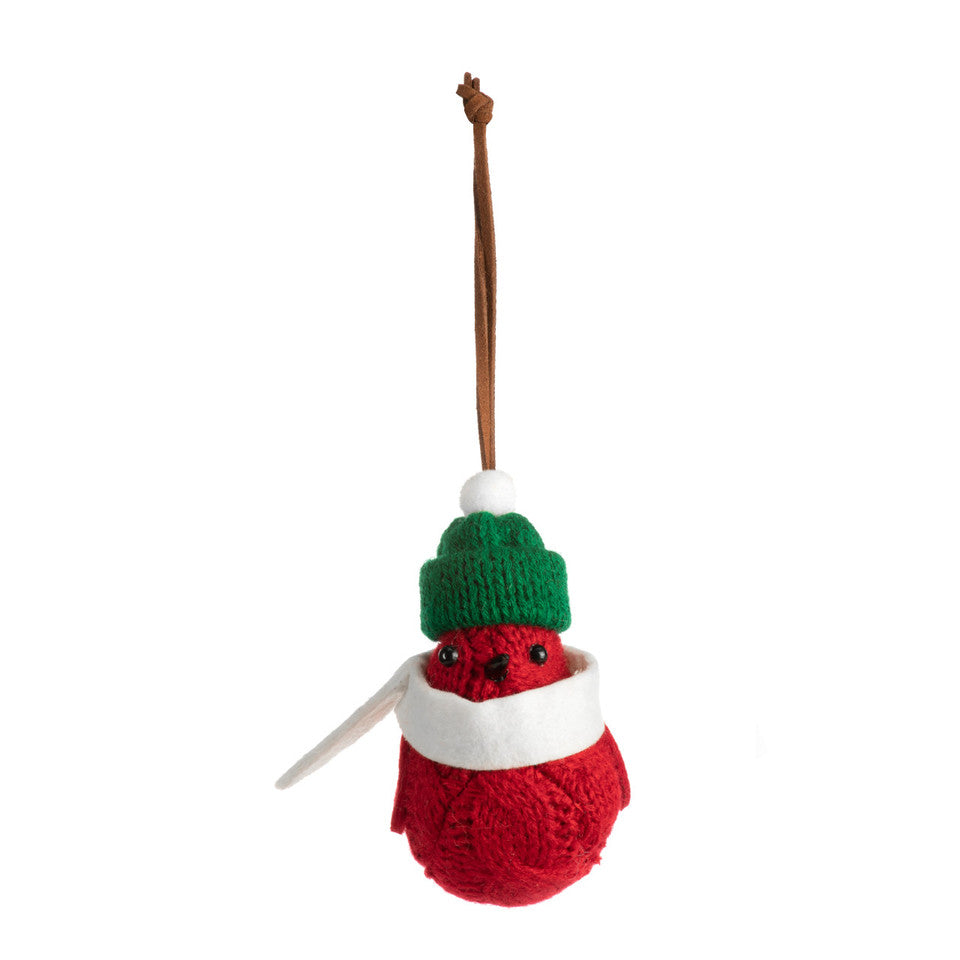 Cozy Knit Red Bird Ornament