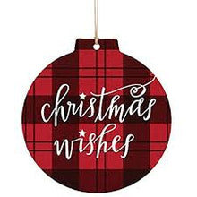 Load image into Gallery viewer, Christmas Wishes Buffalo Plaid Wooden Ornament
