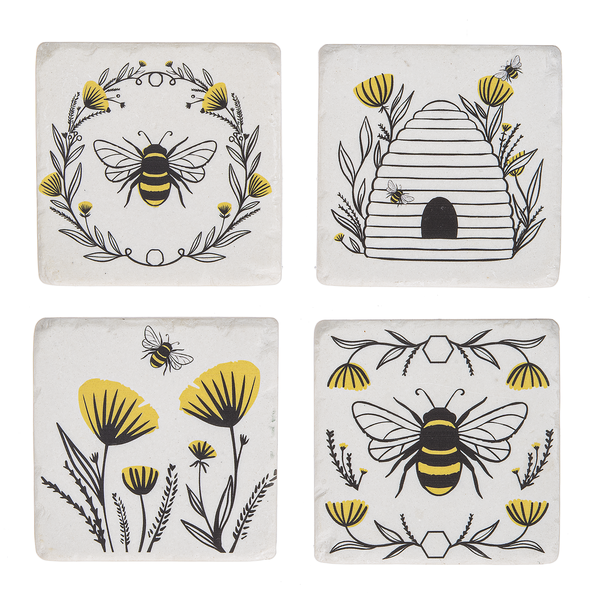 Bee & Floral Coasters, Set of 4