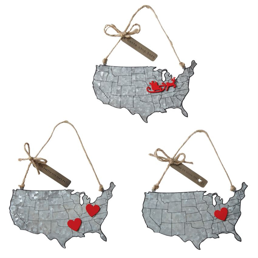 Christmas Map Tin Ornaments