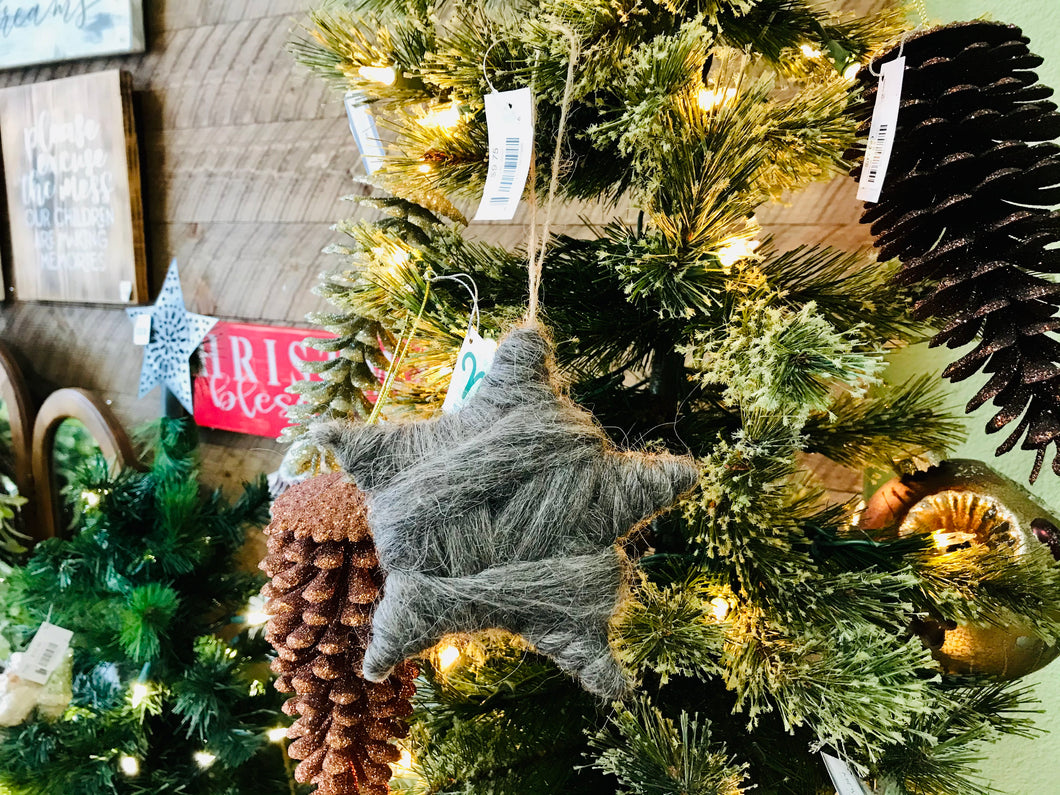 Grey Wool Wrapped Star Ornament