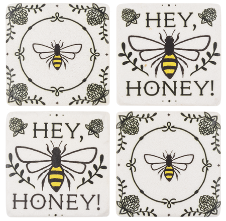 “Hey Honey” Bee Coasters, set of 4