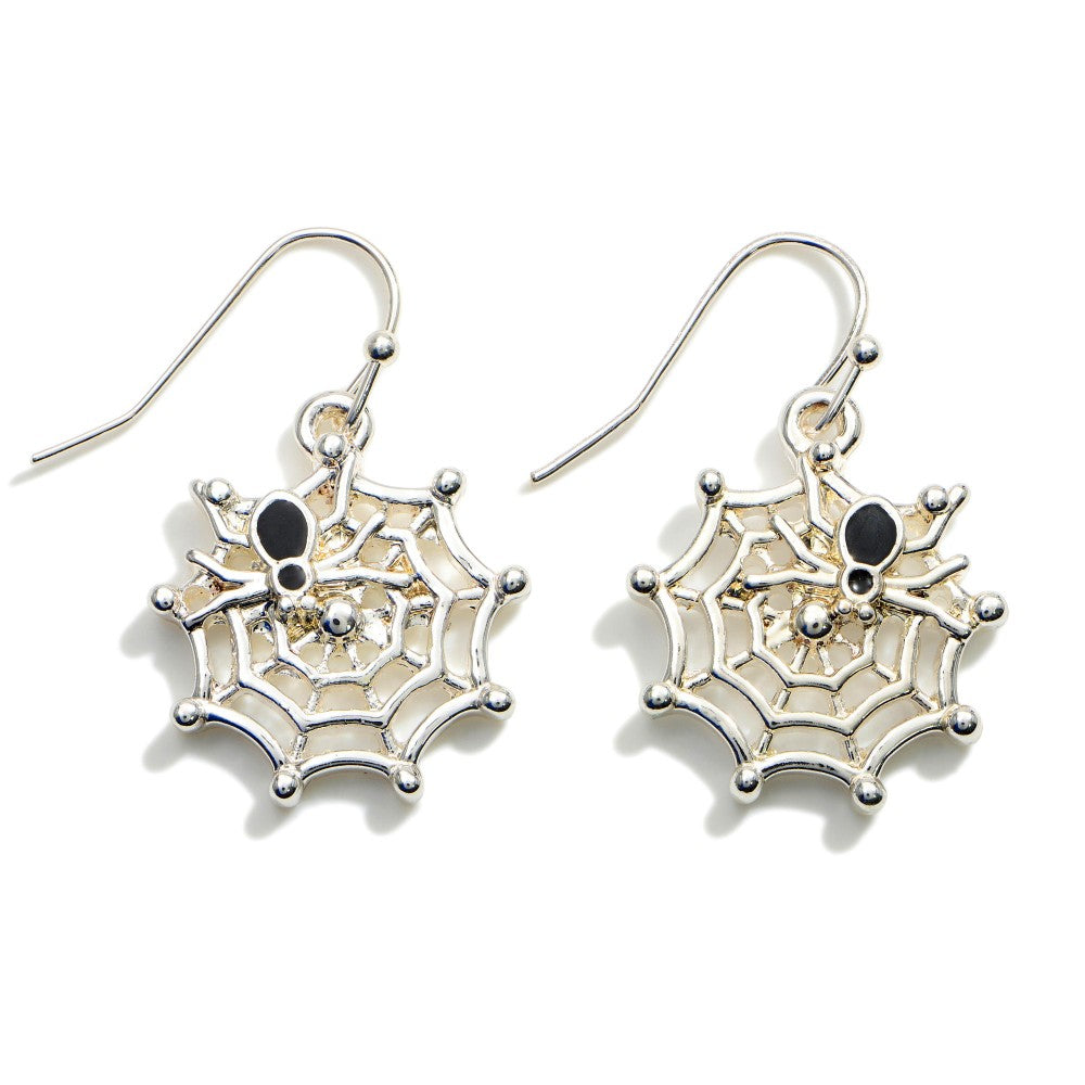 Silver cobweb spider earring